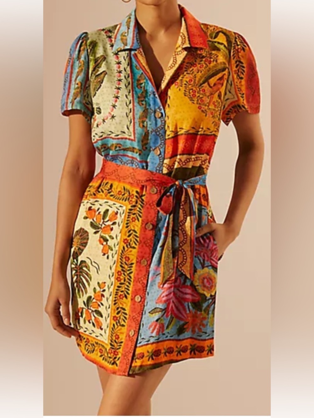 Farm Rio Anthropologie Printed Shirt Dress Sz XL Pineapple Toucan Parrot $220